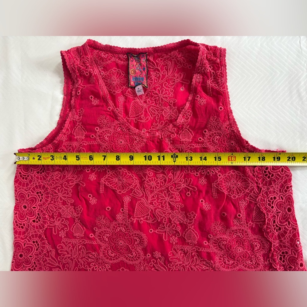Johnny Was Red Eliza Wayne Tank Women’s Eyelet Festival Boho Hippy Size XL - Picture 5 of 7